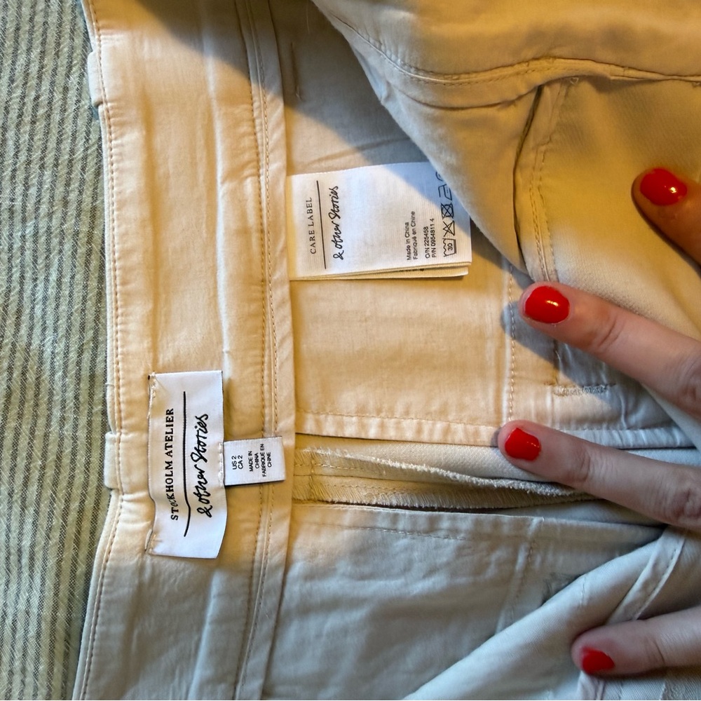 & Other Stories Cuffed High Rise Straight Leg Dress Pants Ivory - Picture 4 of 8